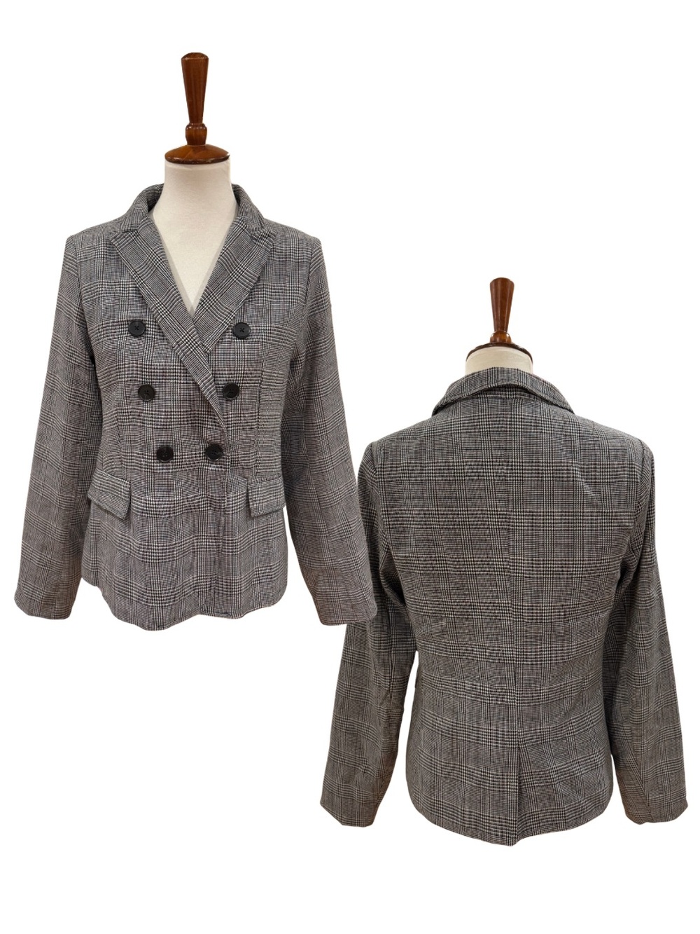 Shinestar Gray Glen Plaid Double-Breasted Blazer Jacket